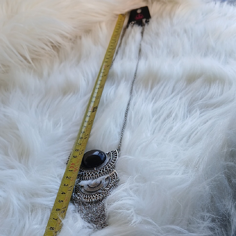 Paparazzi Silver and Black Necklace with Cascading Fringe - Picture 12 of 12